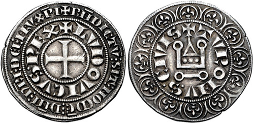 CNG: The Coin Shop. FRANCE, Royal. Louis IX (Saint Louis). 1226–1270. AR  Gros Tournois (26mm, 4.03 g, 9h). Struck 1266-1270.